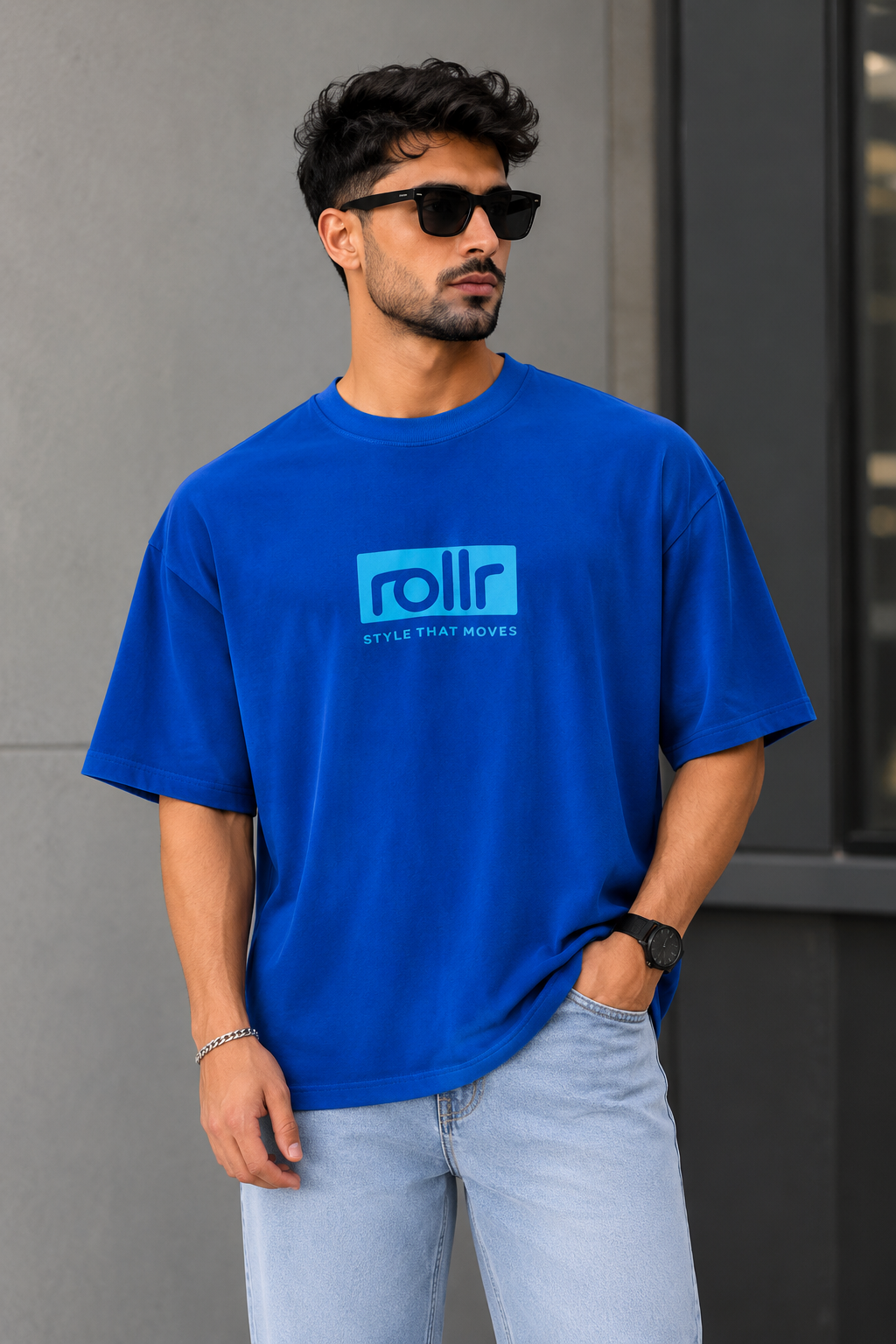 تیشرت مردانه یقه گرد اورسایز طرح ROLLR