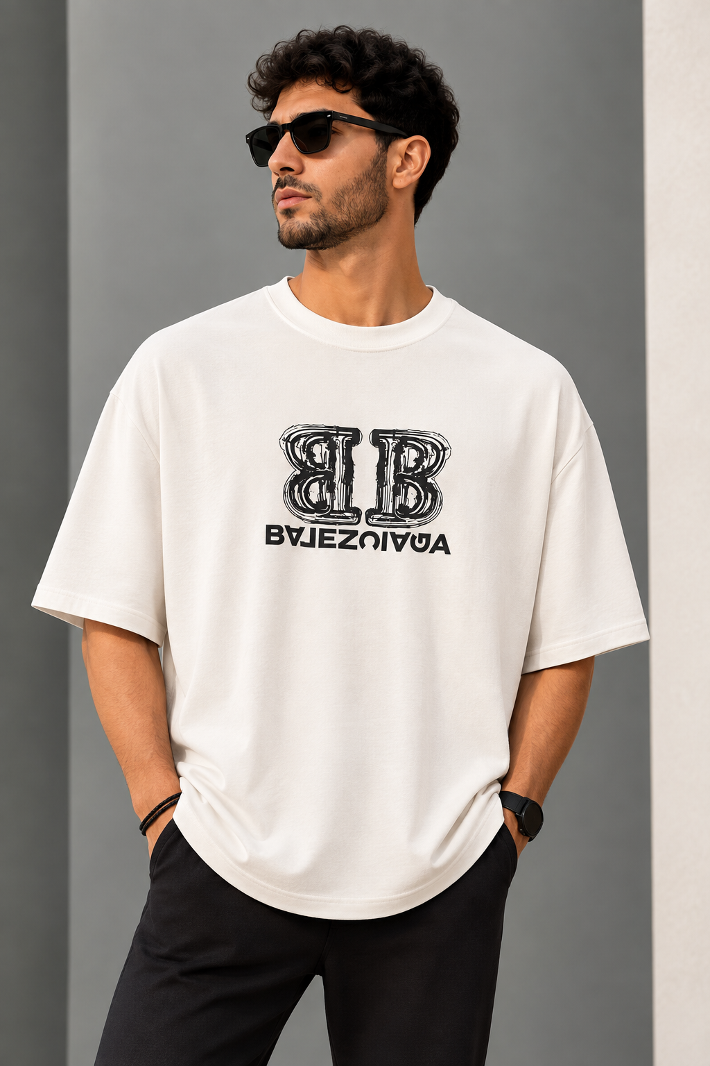 تیشرت مردانه یقه گرد اورسایز طرح BALENCIAGA