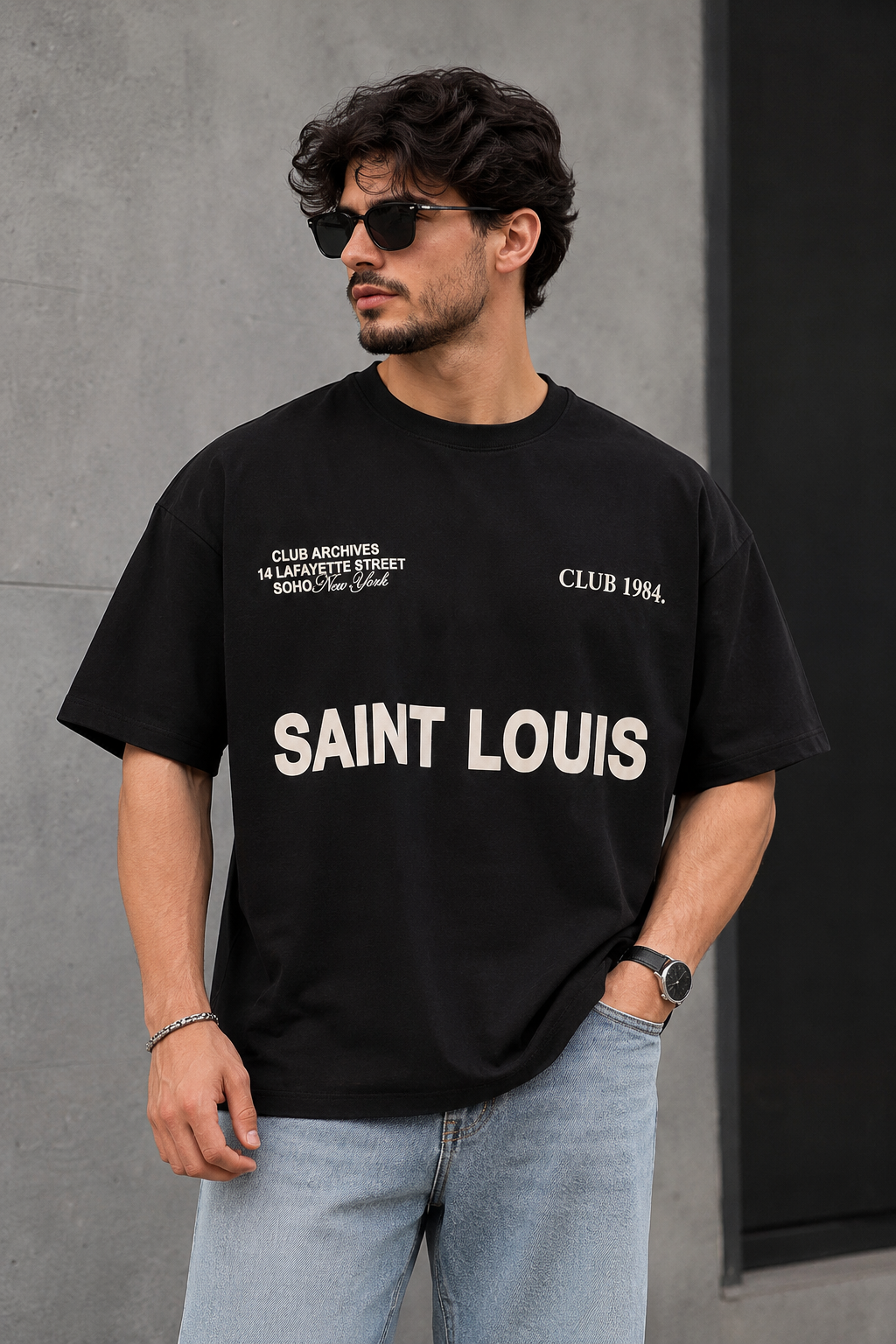 تیشرت مردانه یقه گرد اورسایز پارچه ماکان طرح saint louis