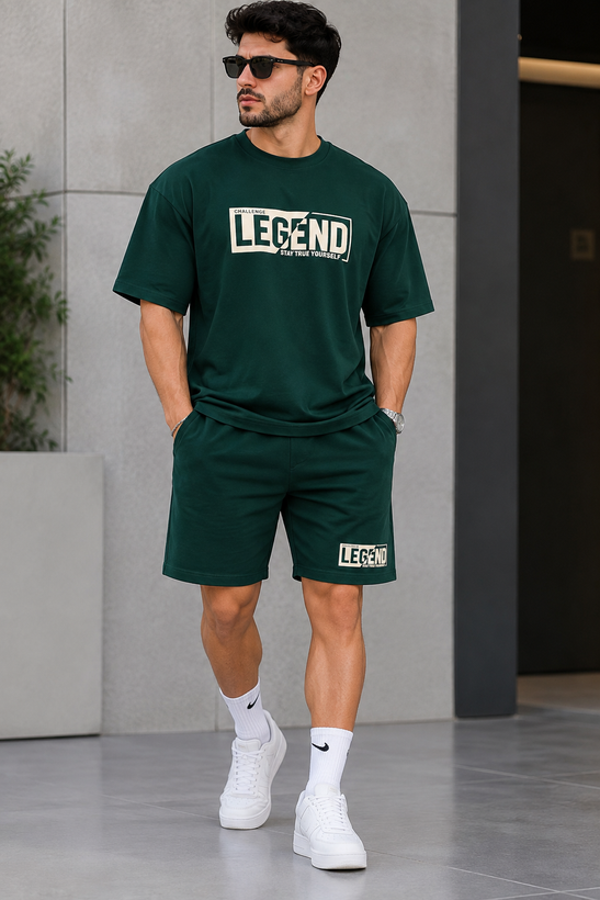 ست تیشرت شلوارک مردانه اورسایز طرح LEGEND