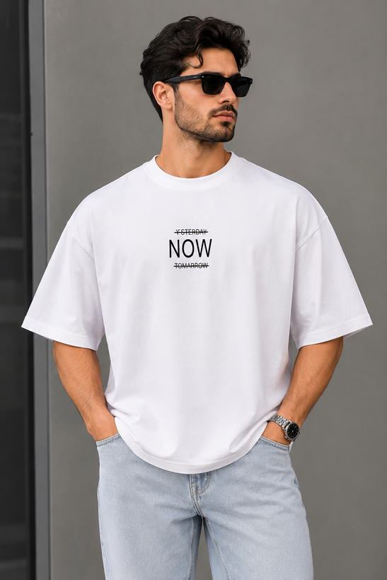تیشرت مردانه یقه گرد اورسایز مینیمال پارچه ماکان NOW
