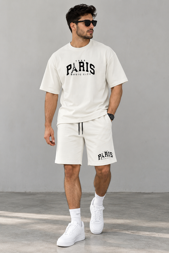 ست تیشرت شلوارک مردانه اورسایز دونخ طرح PARIS