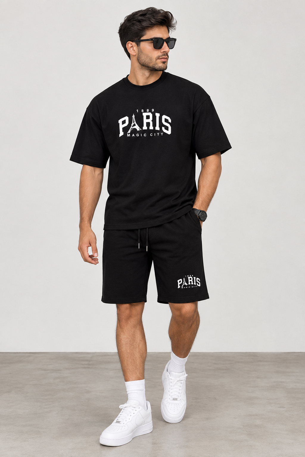 ست تیشرت شلوارک مردانه اورسایز دونخ طرح PARIS