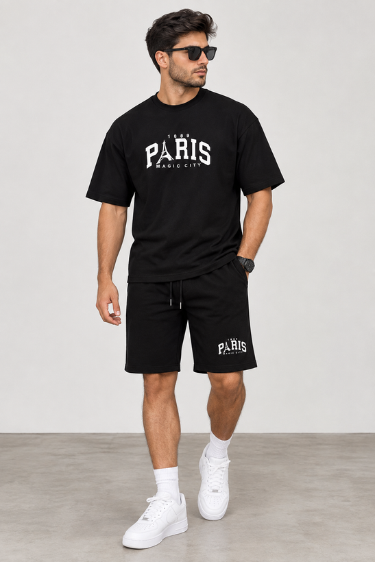 ست تیشرت شلوارک مردانه اورسایز دونخ طرح PARIS